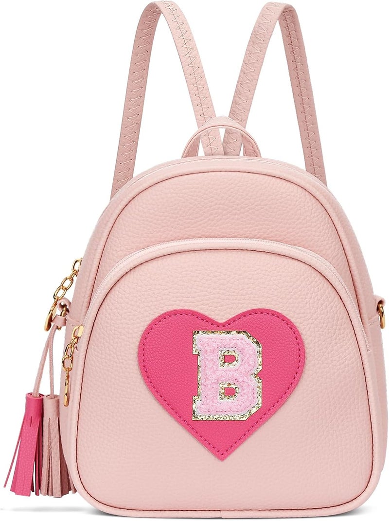 CLOUDWINGS Girls Initial Mini Backpack Gifts for Kid Toddler Little Girl Teen Small Cute Heart Backpack Purse Preschool Kindergarten Bookbag，Pink-B - Image 1